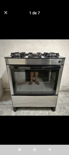 Fogão com 6 bocas em aço inox mesa de vidro 