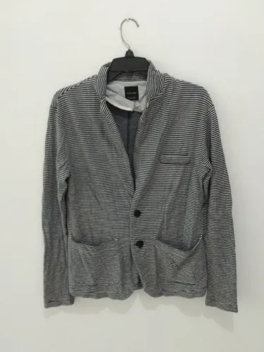 Casaco / Blazer Zara Man M Cinza Listrado | Estilo Europeu Original