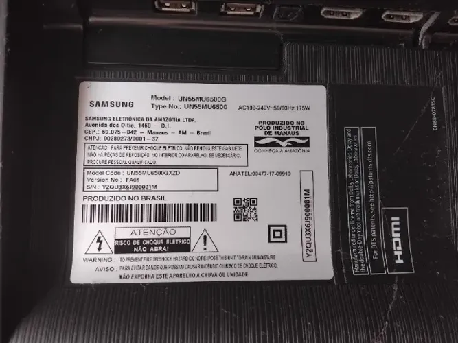 Smart TV Samsung 55 curva com tela trincada modelo um55mu6500