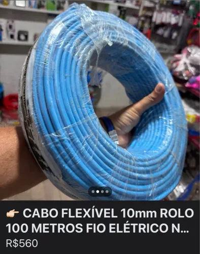 CABO FLEXÍVEL 10mm ROLO 100 METROS FIO ELÉTRICO NOVO PARCELAMOS #temtudoterras