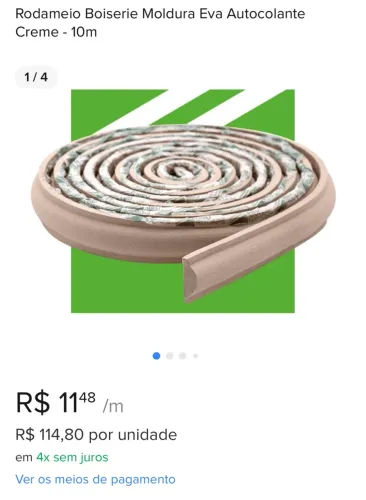 Rodameio Boiserie Moldura Eva Autocolante Creme - 10m