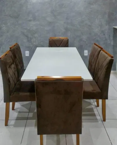 MESA TAMPO COM VIDRO 1.60×80 MADEIRAS MDF 6 CADEIRAS MACIÇA 