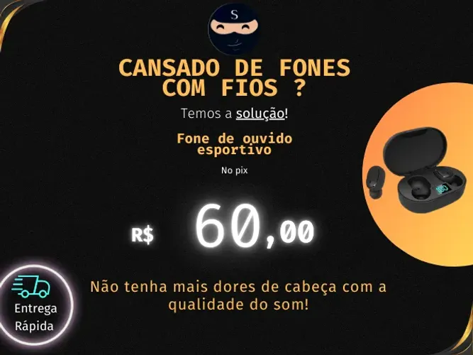 Fone de ouvido sem fio E6S 5.0, novo, Original