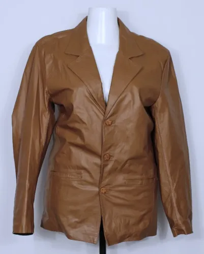Jaqueta de couro legítimo masculino blazer alongado marrom caramelo - Veste M/G - Ref. 393