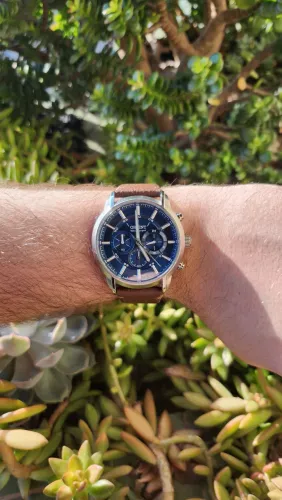 Relógio Orient Masculino Ref: Mbscc055 D1nx Cronógrafo Prateado, azul e couro