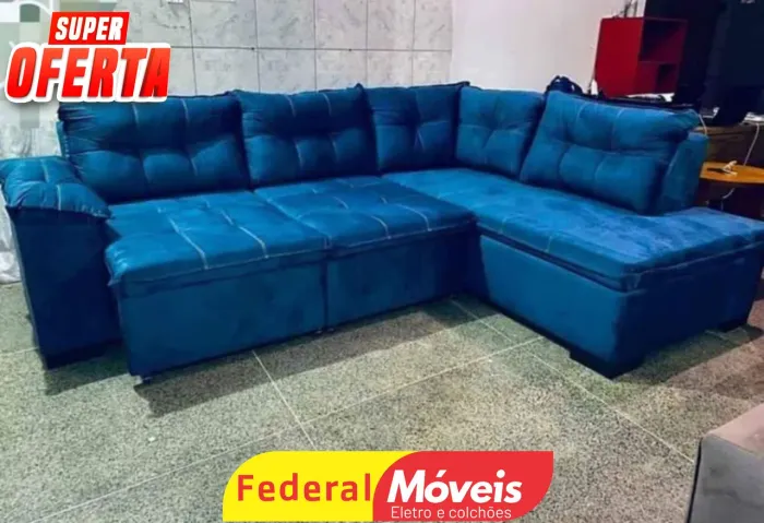 Sofá de Canto Azul 2,73m - Super Oferta!