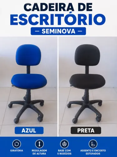 Cadeira de Escritório Giratória Azul e Preta - Seminova.
