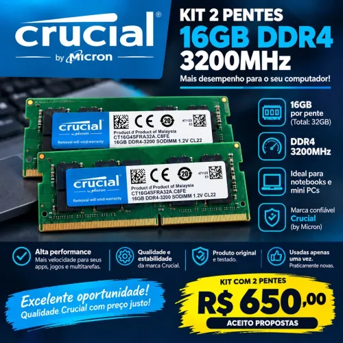 2 Pentes de Memória DDR4-16GB 2x