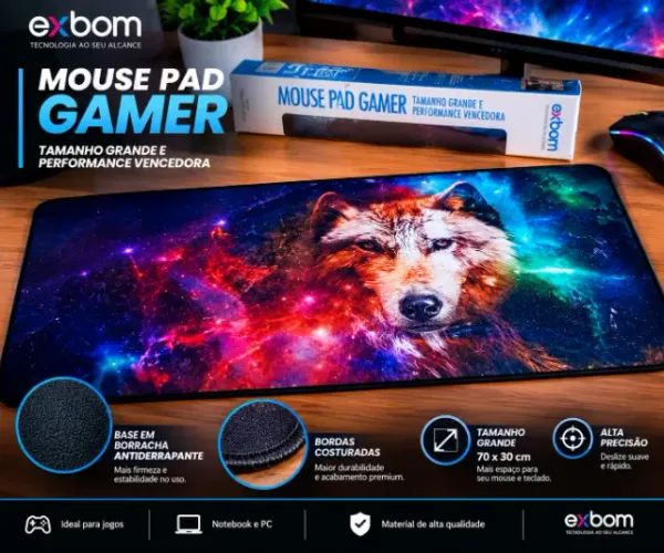Mouse Pad Gamer Exbom Grande Estampado - Para PC e Notebook