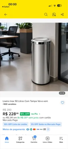 Lixeira grande inox basculante