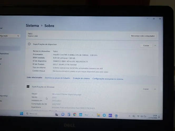 Notebook Dell Inspiron 14 Core i3 | 8GB RAM | SSD 240GB + HD 500GB