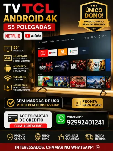 Tv TCL Android 4k bluetooth wi-fi aplicativos atualizados