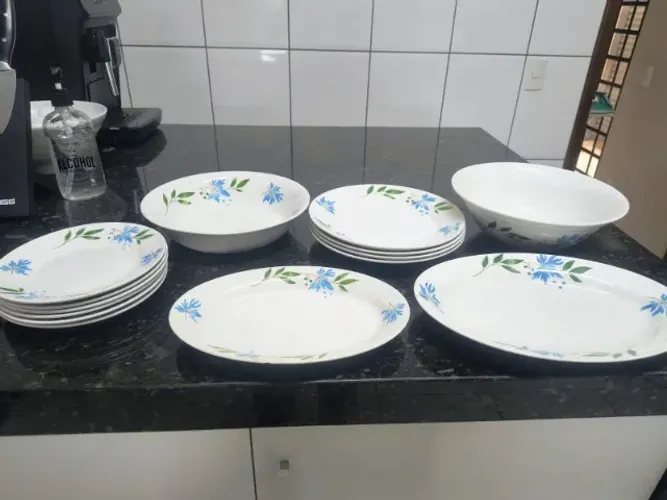 Jogo de jantar antigo com 14 peças (Faiança)