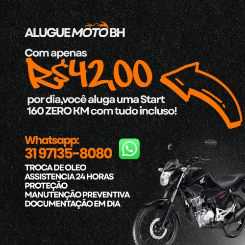 ALUGUEL DE MOTO EM BH - HONDA START 160 ZERO KM 2026 - R$42,00/DIA