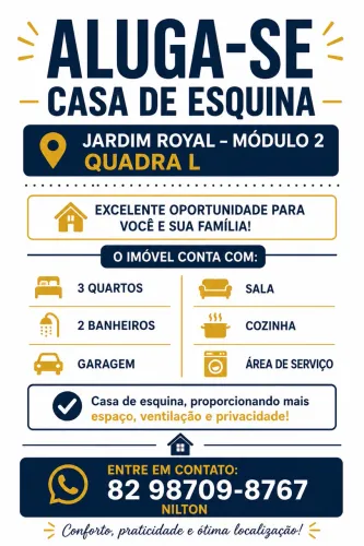 Casa para alugar no conjunto jardim royal 