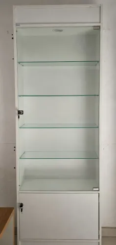 vitrine expositora porta e prateleiras de vidro