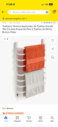 Toalheiro Térmico Aquecedor Toalhas Grande 110v Fio lado direito Branco Flape