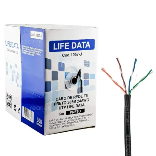 CABO E REDE CFTV CAT5e 305m, PRETO - LIFE DATA 1057-A