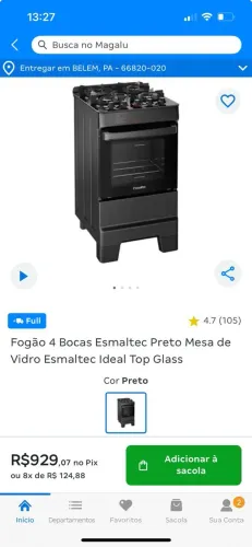 Fogão tampo de vidro