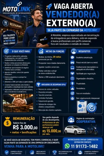 VAGA PARA VENDEDOR(A)