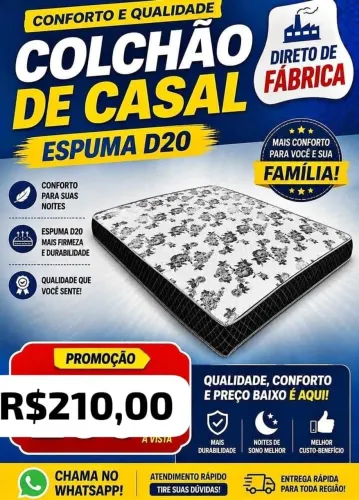Colchão casal D20 12cm de espuma na promoção R$210,00 (RJ)