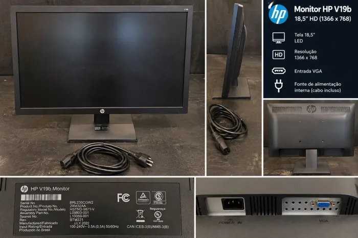 Monitor HP V19b 18,5? LED HD + Cabo de Força
