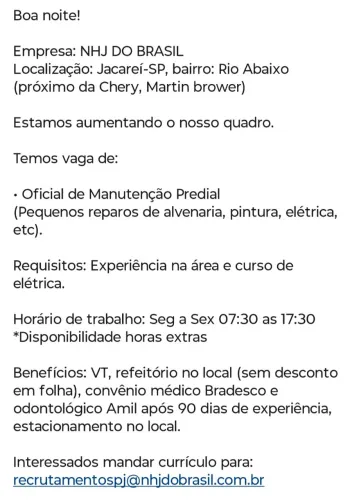 Vaga Oficial Manutenção Predial