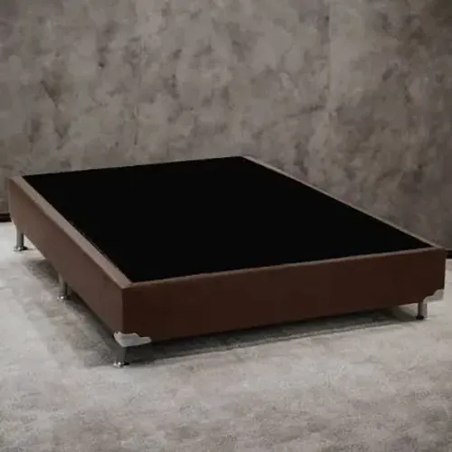 Base casal box simples Corino marrom LONG LIFE / pronta entrega