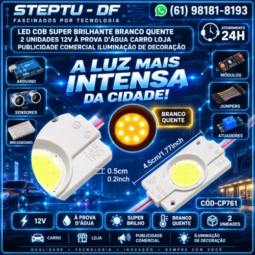 Led cob super brilhante Branco Quente 2 Unidades 12v à prova d'água carro COD-CP761