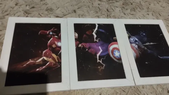 Trio De Quadros Mosaico Marvel - Homem De Ferro Vs Capitão América