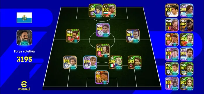 Conta efootball - 3195 de força bale 108, marcelo 105 e bellingham 105