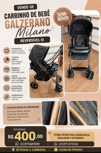 Carrinho de bebê da galzerano milano reversível .