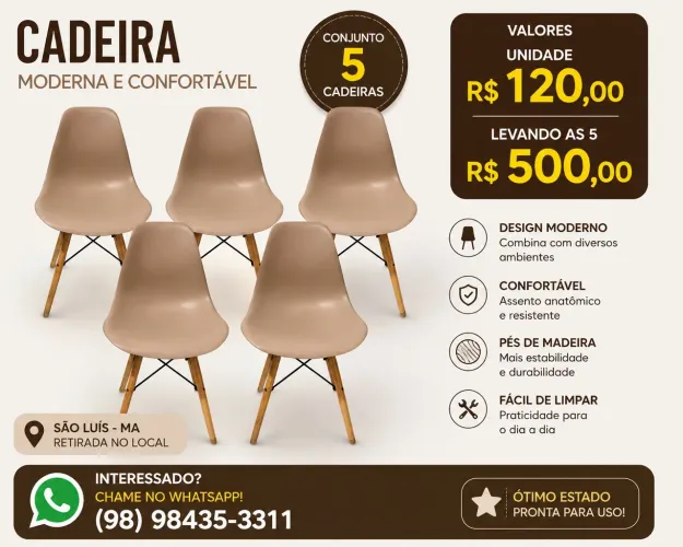 Kit com 5 Cadeiras Estilo Eiffel - R$ 500,00