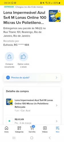 Vendo uma lona 5x4 m 100 micros uv polietileno reforçada 