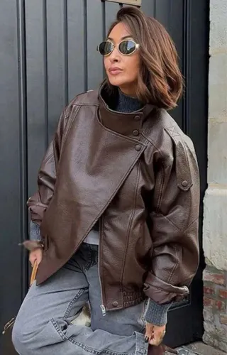 Jaqueta estilo Zara Oversized couro PU