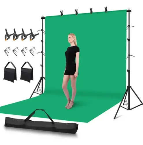 Suporte Fundo Infinito 2x3m + 3 Tecidos (Verde, Preto, Branco) - Semi Novo