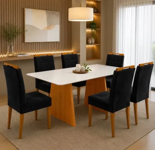 Conjunto Mesa e 6 Cadeiras Cinamvexa 160 cm