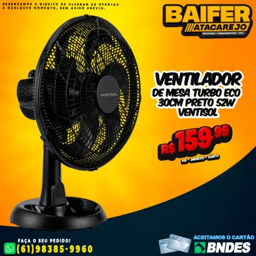 Ventilador de Mesa Turbo Eco 30cm Preto 52W Ventisol