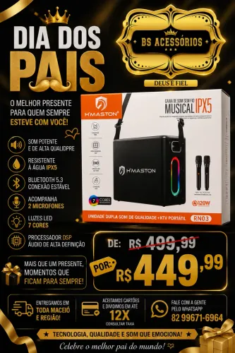 Caixa de som H?maston 120w + 2 Microfones sem fio 
