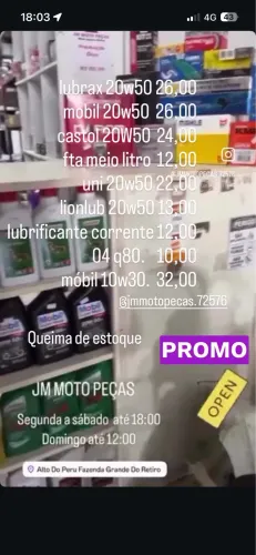 Todos tipos de peças pra motos e óleo pra motor 