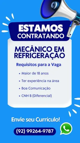 Estamos contratando mecanico em refrigeração
