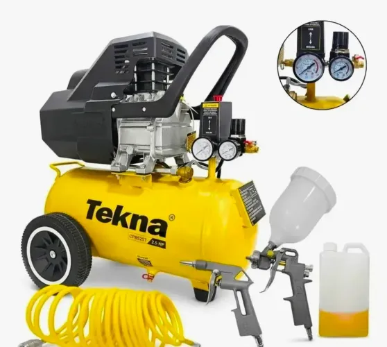 Compressor De Ar 2,5hp 8pés 22 Litros Lubrificado Com Kit Tekna