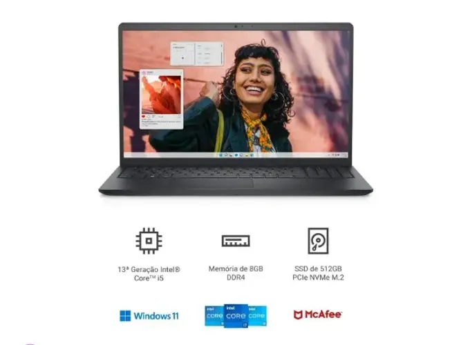 Notebook Dell Inspiron Intel Core i5 8GB RAM 512GB SSD 15.6" Full HD Windows 11