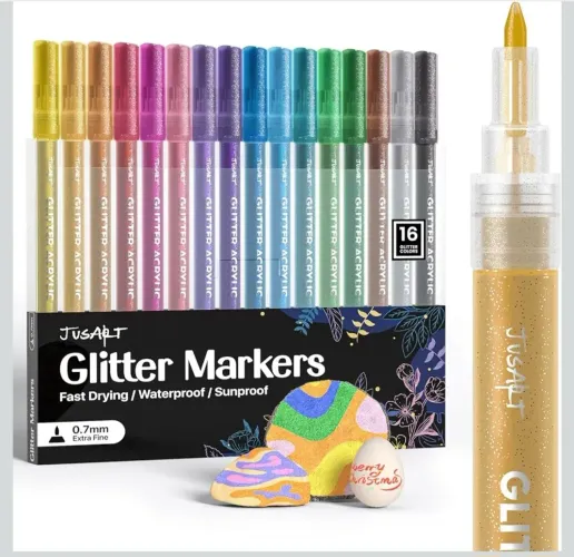 Caneta marcadora de Glitter JusArt 16 cores