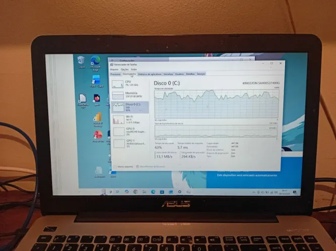 Notebook Asus i5 com SSD 480GB - com defeitos / no estado