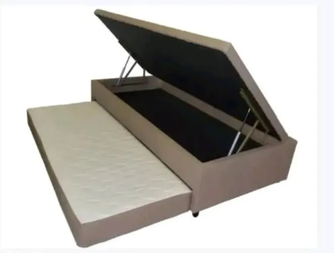 Cama baú solteiro com com colchão e cama auxiliar