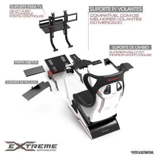 Cockpit Simulador Extreme Simracing X V3 Completo + Banco Concha + Suporte 3 Telas
