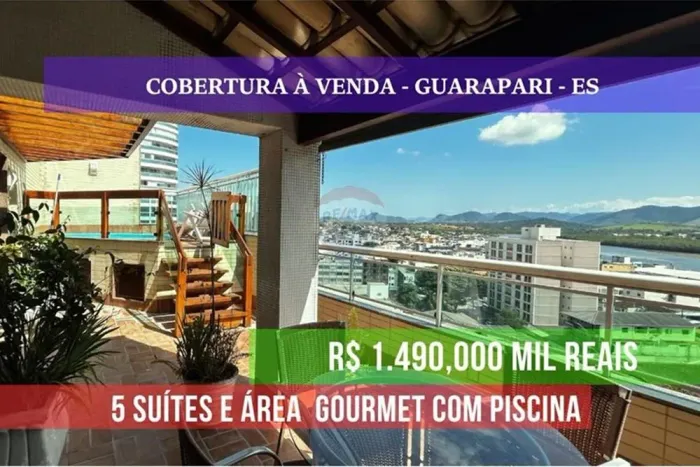 Cobertura à venda no Centro de Guarapari com 5 suítes, piscina e área gourmet