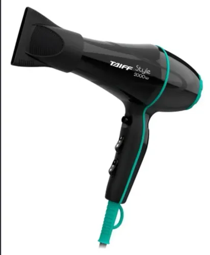 Secador de Cabelo Taiff Style 2000W na cor preta com detalhes em azul tiffany.