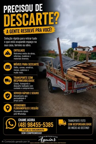 RETIRADA DE ENTULHOS PARA DESCARTE / FRETE COM RESPONSABILIDADE * 